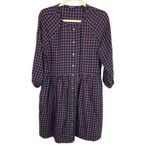 🥑5/$25 Madewell Black/Pink/Orange Plaid Flannel Raglan Button Front Dress Size 2